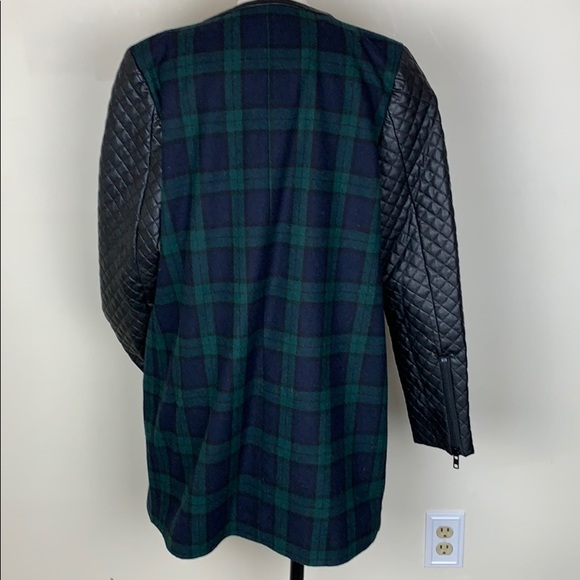 NWT WALTER BAKER 118 Sadie Blue Green Plaid Faux Leather Sleeve Coat MED - Picture 5 of 11